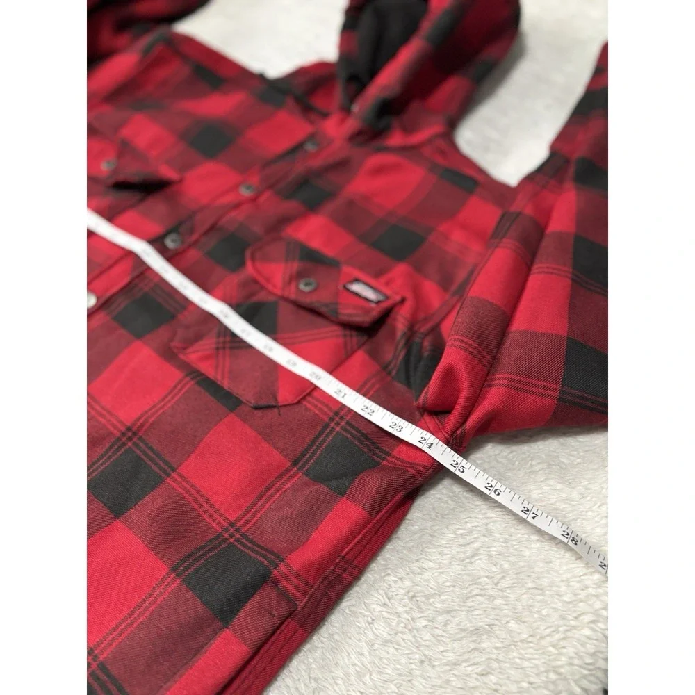 Dickie's Fleece-Lined Shacket Mens L Red Buffalo Plaid Snap Front Shirt Jacket